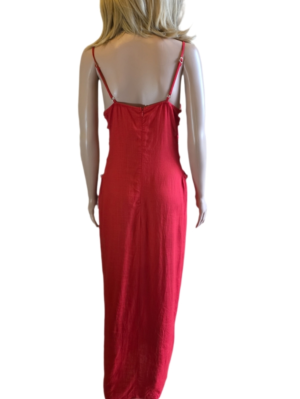 MISSGUIDED Metal Beads Detail Linen Blend Side Cut-Out Maxi Dress Large NWT - Picture 8 of 15